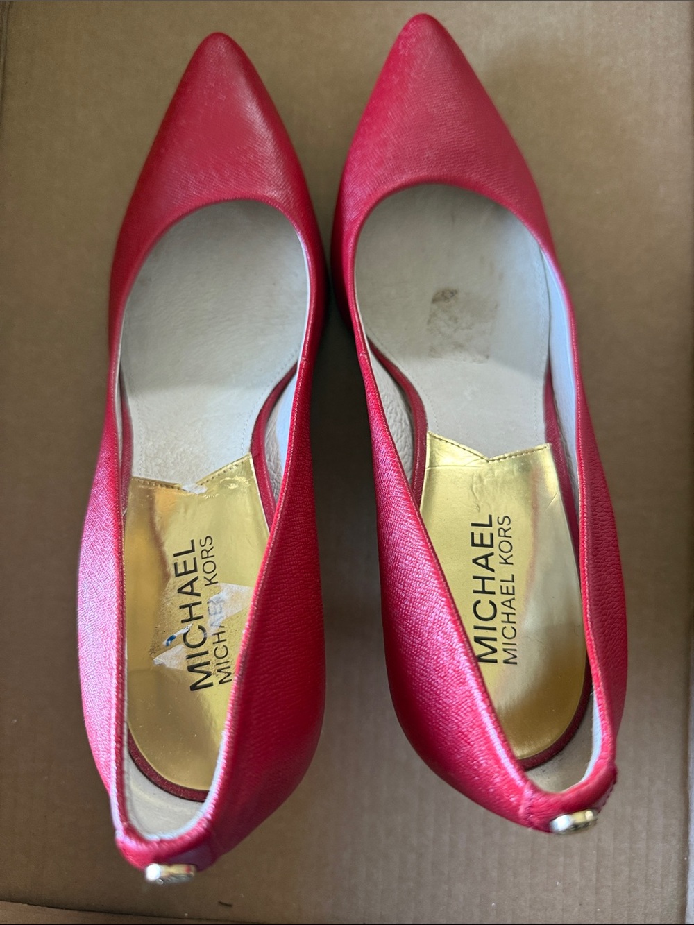 Michael Kors Red Pointed Toe Heels with Gold Insole